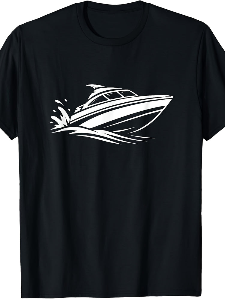 Casual Men'S And Women'S T-Shirt, Speedboat Graphic Design, Summer Boating Season