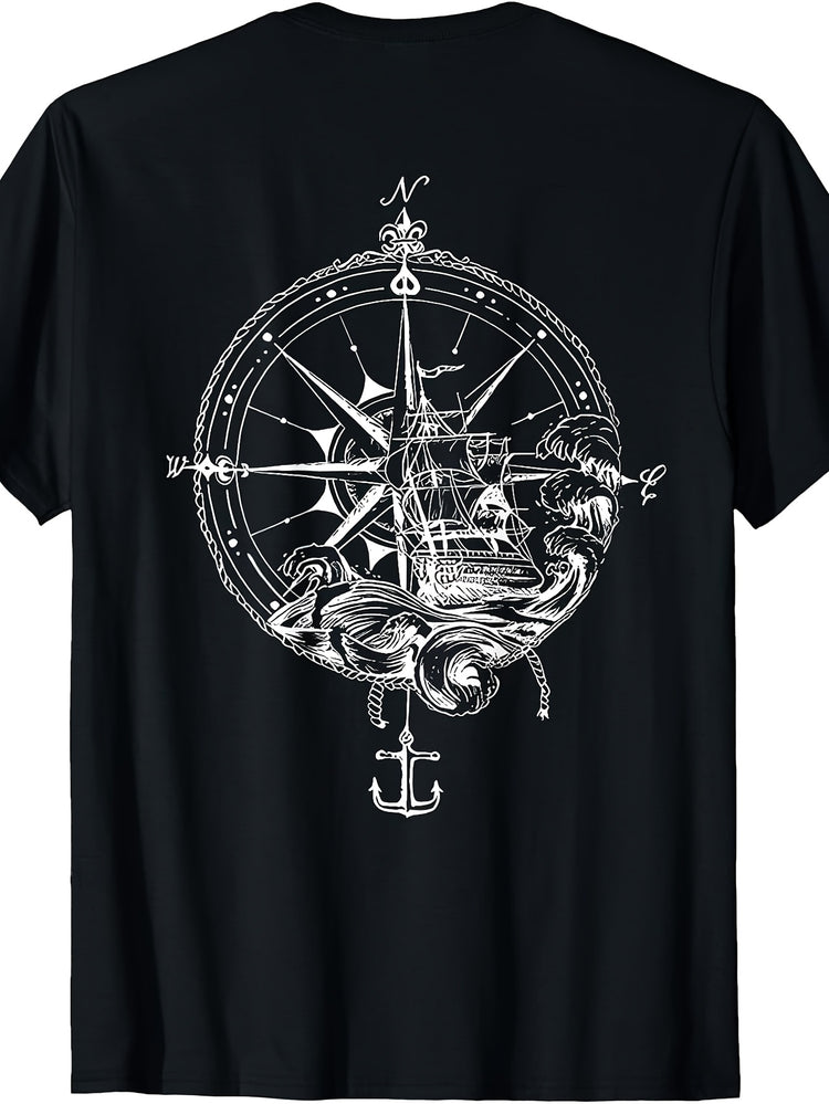 Vintage Nautical Compass Rose And Sailing Ship Graphic, Men's And Women's T-Shirt, Maritime Anchor Design, Summer Beach Vacation Wear