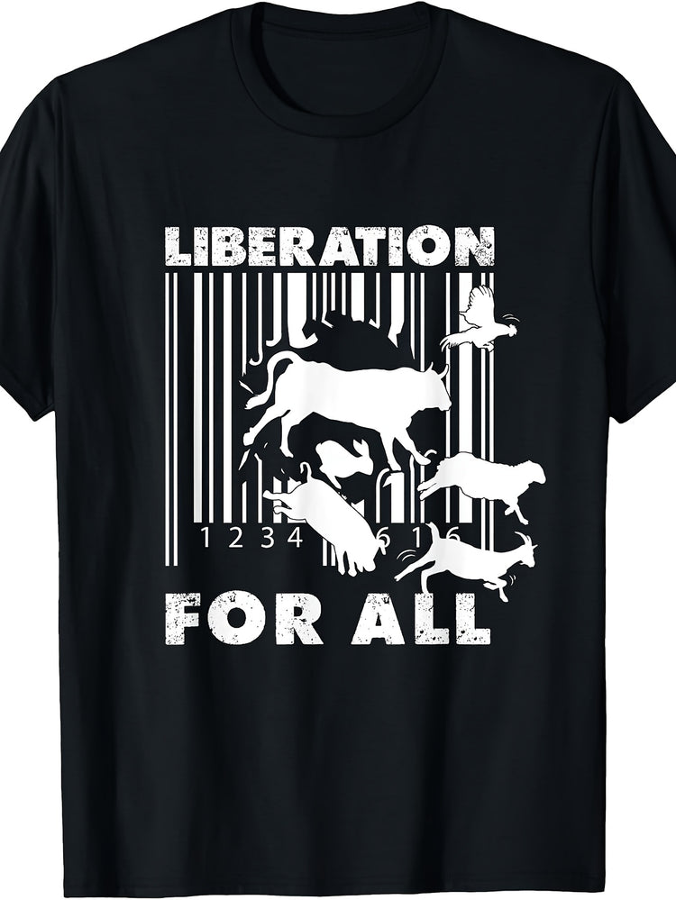 Unisex T-Shirt, Liberation for Barcode Animal Silhouettes Graphic Tee, Casual Wear Summer Spring Fall