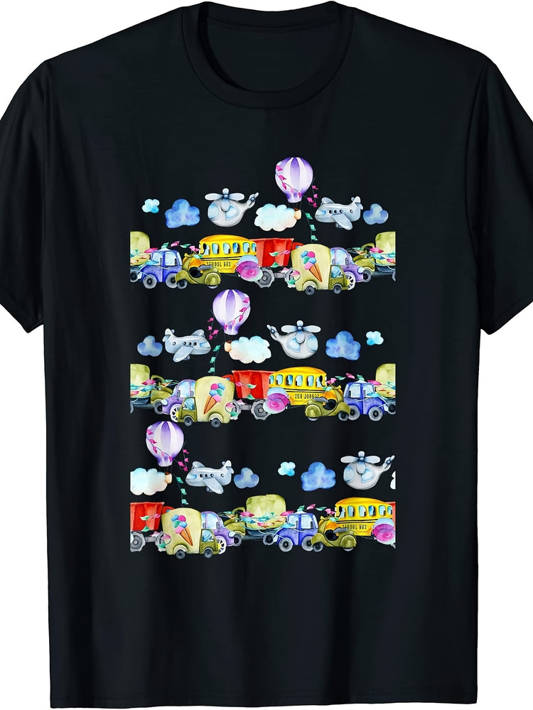 Patterns Transportation Cars Trucks Buses Balloons T-Shirt